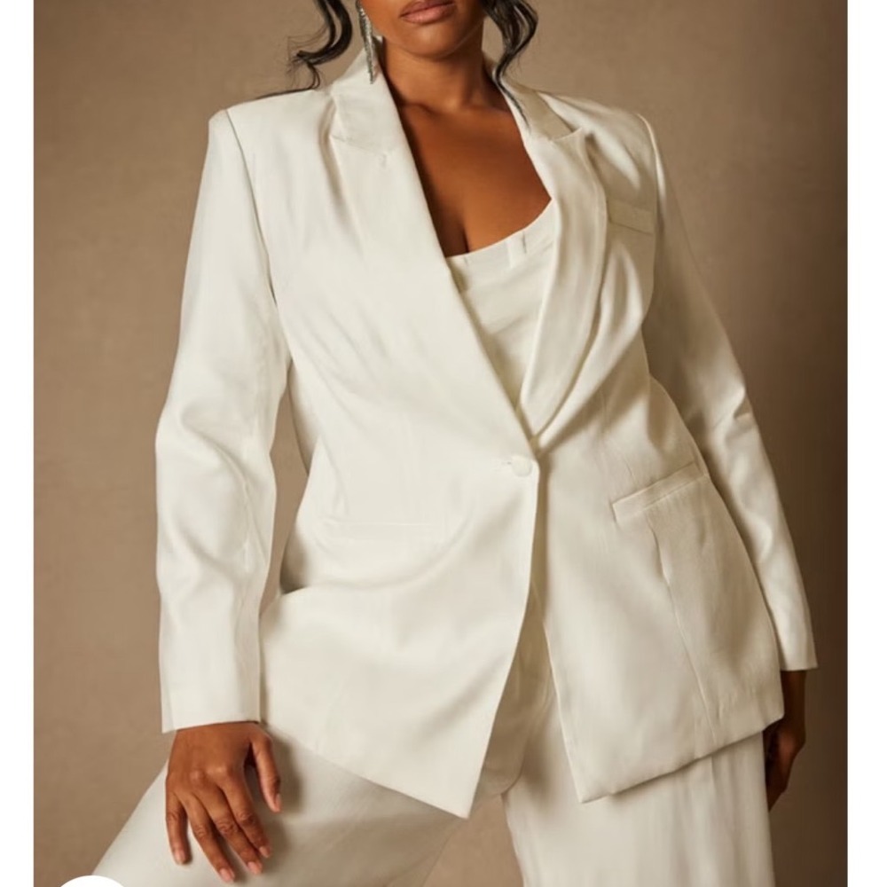 Eloquii Cream Single Button Twill Blazer Women's Size 22 Minimalist Chic Bridal